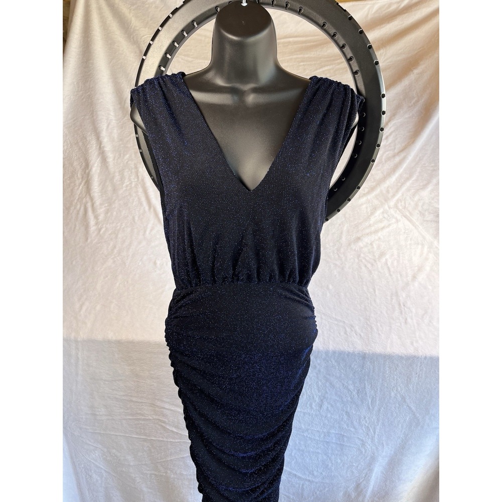 Alice + Olivia Keely Ruched Shimmer Dress Black Blue‎ Stretchy Med? Formal Prom